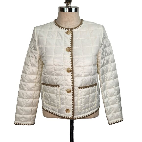 J. McLaughlin NWT Danica Quilted Jacket S Egret White Button Closure Embroidered - Picture 1 of 11